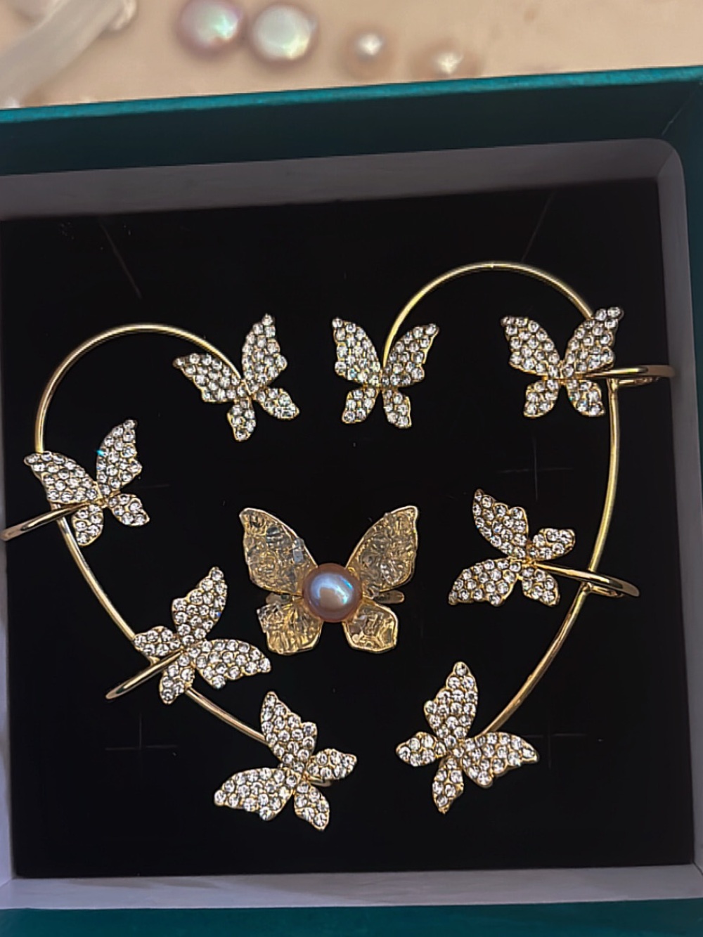 Butterfly Ring with Semi Precious Druzy and Pearl Center Stone
